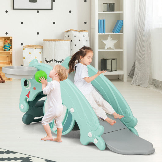 3-in-1 Kids Slide Rocking Horse Set Convertible Toddler Slide with Basketball Hoop-Green LuxuryLifeWay Online Store