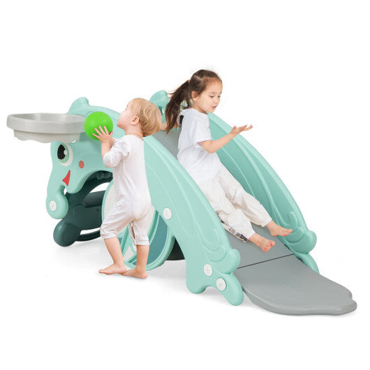 3-in-1 Kids Slide Rocking Horse Set Convertible Toddler Slide with Basketball Hoop-Green LuxuryLifeWay Online Store