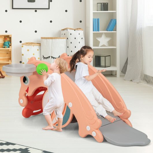 3-in-1 Kids Slide Rocking Horse Set Convertible Toddler Slide with Basketball Hoop-Green LuxuryLifeWay Online Store