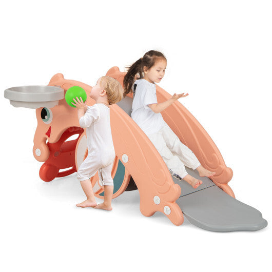 3-in-1 Kids Slide Rocking Horse Set Convertible Toddler Slide with Basketball Hoop-Green LuxuryLifeWay Online Store