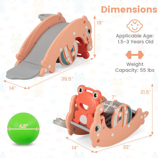 3-in-1 Kids Slide Rocking Horse Set Convertible Toddler Slide with Basketball Hoop-Green LuxuryLifeWay Online Store