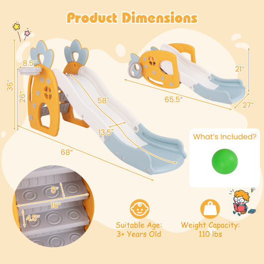 Foldable Slide with Basketball Hoop and Buffer Zone for Kids Aged 3+ Years Old LuxuryLifeWay Online Store