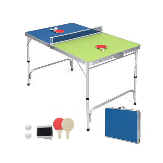 Foldable Ping Pong Table Game Set Mini Table Tennis Table with Adjustable Height-Blue & Green