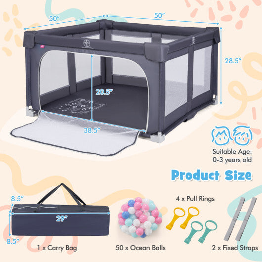 Large Baby Playpen BPA-Free Foldable Toddlers Safety Fence Play Yard-Dark Grey LuxuryLifeWay Online Store