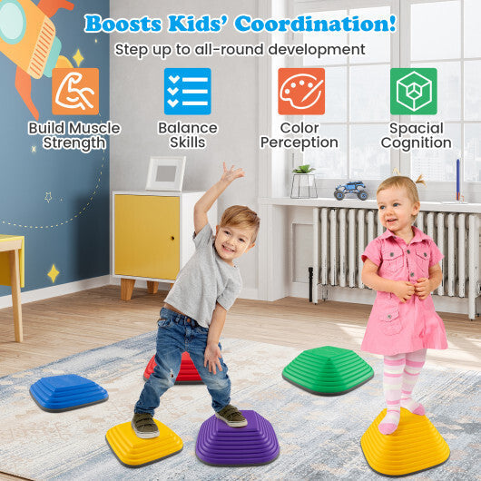 6 Pieces Kids Stepping Stone Square Balance Blocks Indoor Outdoor-Multicolor LuxuryLifeWay Online Store