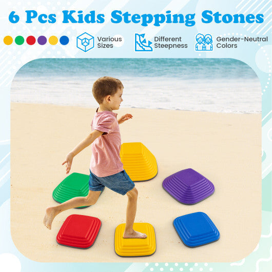 6 Pieces Kids Stepping Stone Square Balance Blocks Indoor Outdoor-Multicolor LuxuryLifeWay Online Store