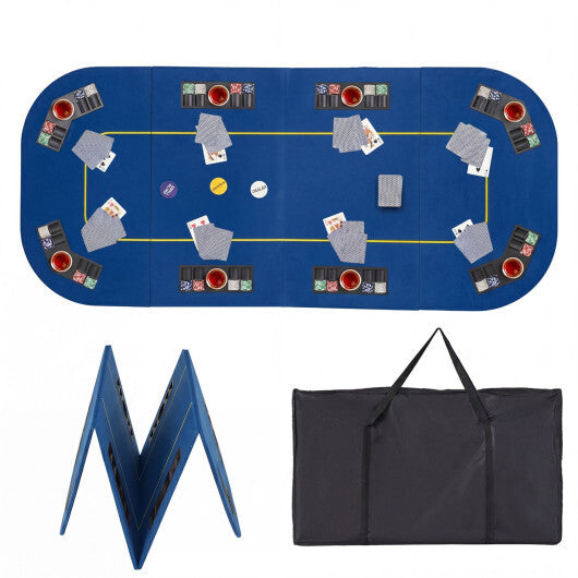 79 Inch x 36 Inch 8-Player Foldable Poker Table Top with Carry Bag and Cup Holders-Blue LuxuryLifeWay Online Store