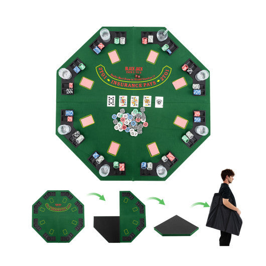48 Inch 8-Player Foldable Poker Table Top with Carrying Bag and Cup Holders-Blue LuxuryLifeWay Online Store