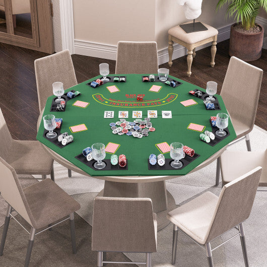 48 Inch 8-Player Foldable Poker Table Top with Carrying Bag and Cup Holders-Blue LuxuryLifeWay Online Store