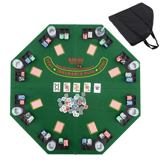 48 Inch 8-Player Foldable Poker Table Top with Carrying Bag and Cup Holders-Blue LuxuryLifeWay Online Store