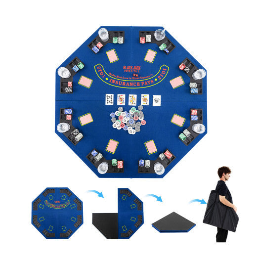 48 Inch 8-Player Foldable Poker Table Top with Carrying Bag and Cup Holders-Blue LuxuryLifeWay Online Store