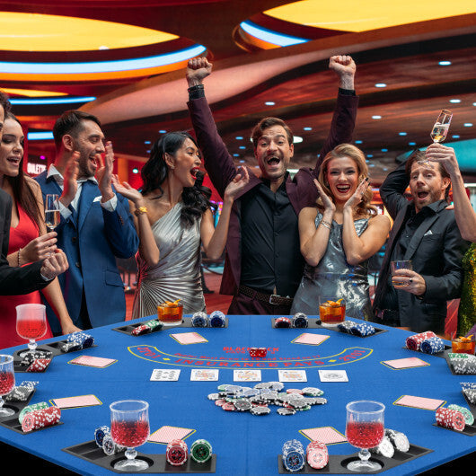 48 Inch 8-Player Foldable Poker Table Top with Carrying Bag and Cup Holders-Blue LuxuryLifeWay Online Store