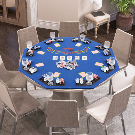 48 Inch 8-Player Foldable Poker Table Top with Carrying Bag and Cup Holders-Blue LuxuryLifeWay Online Store