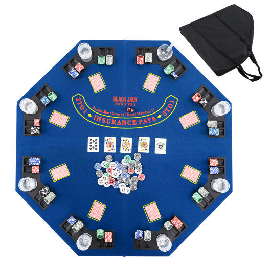 48 Inch 8-Player Foldable Poker Table Top with Carrying Bag and Cup Holders-Blue LuxuryLifeWay Online Store