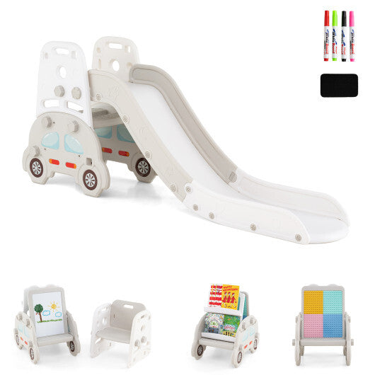 5 in 1 Convertible Toddler Slide Set Kids Art Easel with Stool and Book Rack-Gray LuxuryLifeWay Online Store