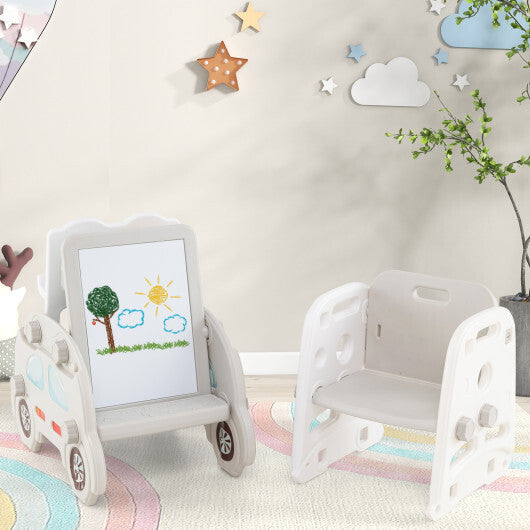 5 in 1 Convertible Toddler Slide Set Kids Art Easel with Stool and Book Rack-Gray LuxuryLifeWay Online Store