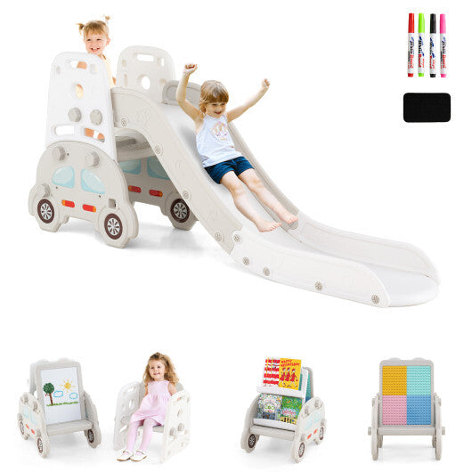 5 in 1 Convertible Toddler Slide Set Kids Art Easel with Stool and Book Rack-Gray LuxuryLifeWay Online Store
