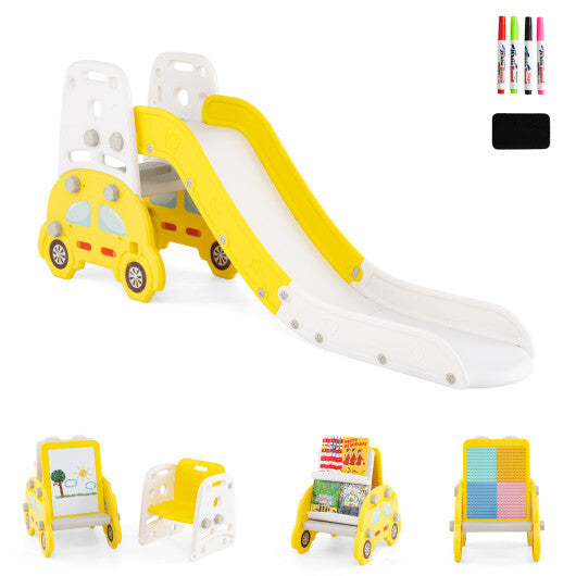 5 in 1 Convertible Toddler Slide Set Kids Art Easel with Stool and Book Rack-Gray LuxuryLifeWay Online Store