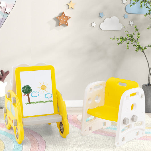 5 in 1 Convertible Toddler Slide Set Kids Art Easel with Stool and Book Rack-Gray LuxuryLifeWay Online Store