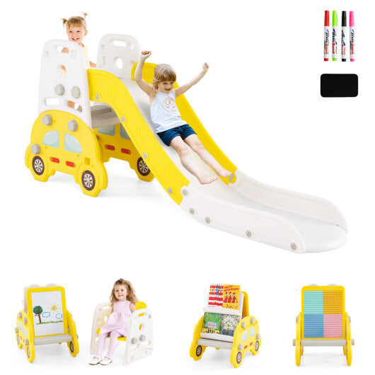 5 in 1 Convertible Toddler Slide Set Kids Art Easel with Stool and Book Rack-Gray LuxuryLifeWay Online Store