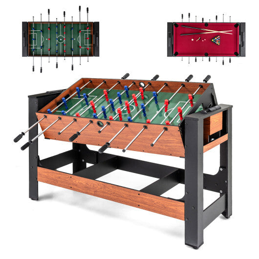 2-in-1 Full Size Foosball and Pool Combo Table with Legs-Black & Brown LuxuryLifeWay Online Store