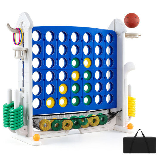 4-in-1 Height Adjustable Row Connect Game with Mesh Net and Carrying Bag-Blue LuxuryLifeWay Online Store