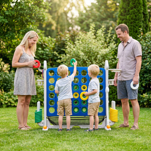 4-in-1 Height Adjustable Row Connect Game with Mesh Net and Carrying Bag-Blue LuxuryLifeWay Online Store