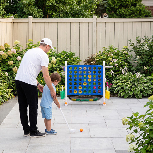 4-in-1 Height Adjustable Row Connect Game with Mesh Net and Carrying Bag-Blue LuxuryLifeWay Online Store