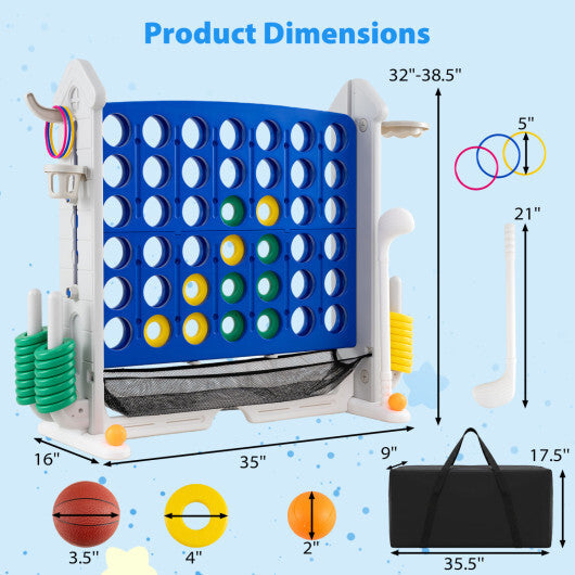 4-in-1 Height Adjustable Row Connect Game with Mesh Net and Carrying Bag-Blue LuxuryLifeWay Online Store
