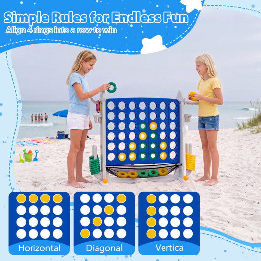 4-in-1 Height Adjustable Row Connect Game with Mesh Net and Carrying Bag-Blue LuxuryLifeWay Online Store