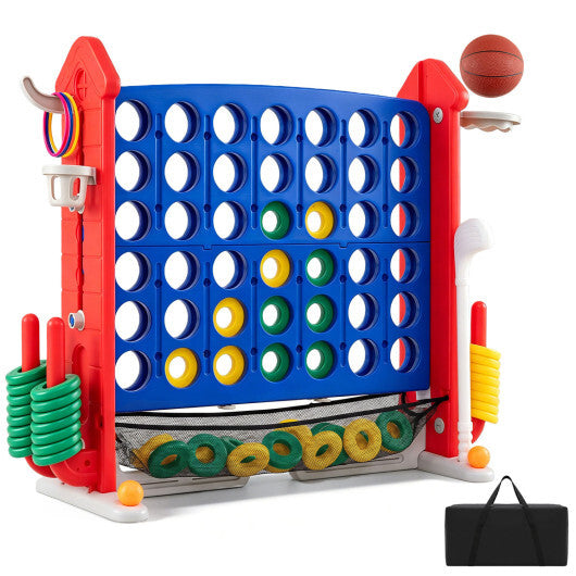 4-in-1 Height Adjustable Row Connect Game with Mesh Net and Carrying Bag-Blue LuxuryLifeWay Online Store