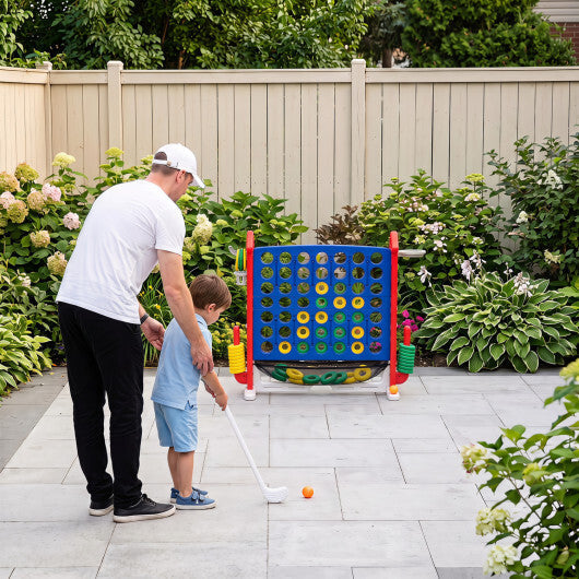 4-in-1 Height Adjustable Row Connect Game with Mesh Net and Carrying Bag-Blue LuxuryLifeWay Online Store