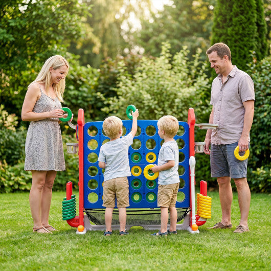 4-in-1 Height Adjustable Row Connect Game with Mesh Net and Carrying Bag-Blue LuxuryLifeWay Online Store