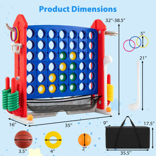 4-in-1 Height Adjustable Row Connect Game with Mesh Net and Carrying Bag-Blue LuxuryLifeWay Online Store