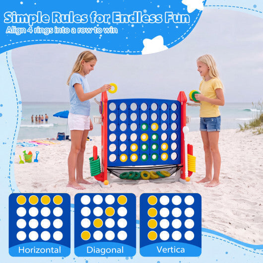 4-in-1 Height Adjustable Row Connect Game with Mesh Net and Carrying Bag-Blue LuxuryLifeWay Online Store