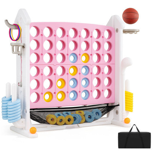 4-in-1 Height Adjustable Row Connect Game with Mesh Net and Carrying Bag-Blue LuxuryLifeWay Online Store