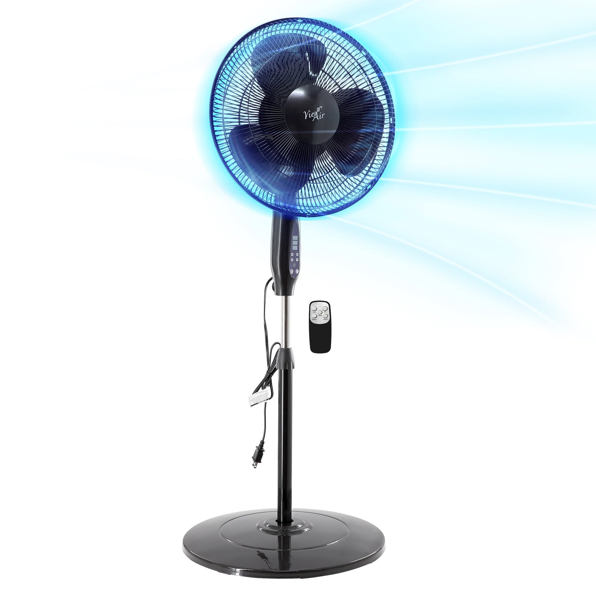 Vie Air 16 Inch 3 Speed Oscillating Stand Fan with Remote Control in Black LuxuryLifeWay Online Store