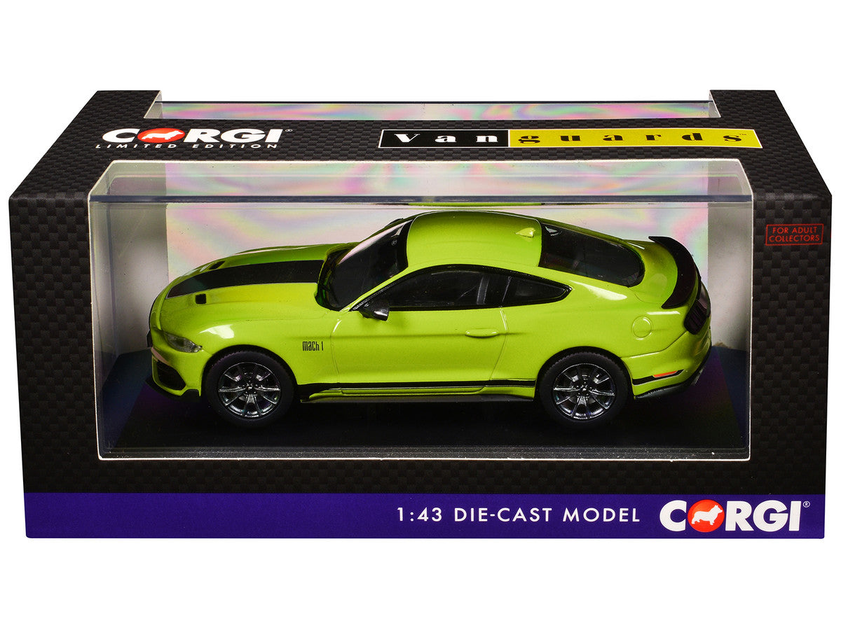Ford Mustang Mk6 Mach 1 RHD (Right Hand Drive) Grabber Yellow with Black Stripes "Vanguards" Series 1/43 Diecast Model Car by Corgi LuxuryLifeWay Online Store