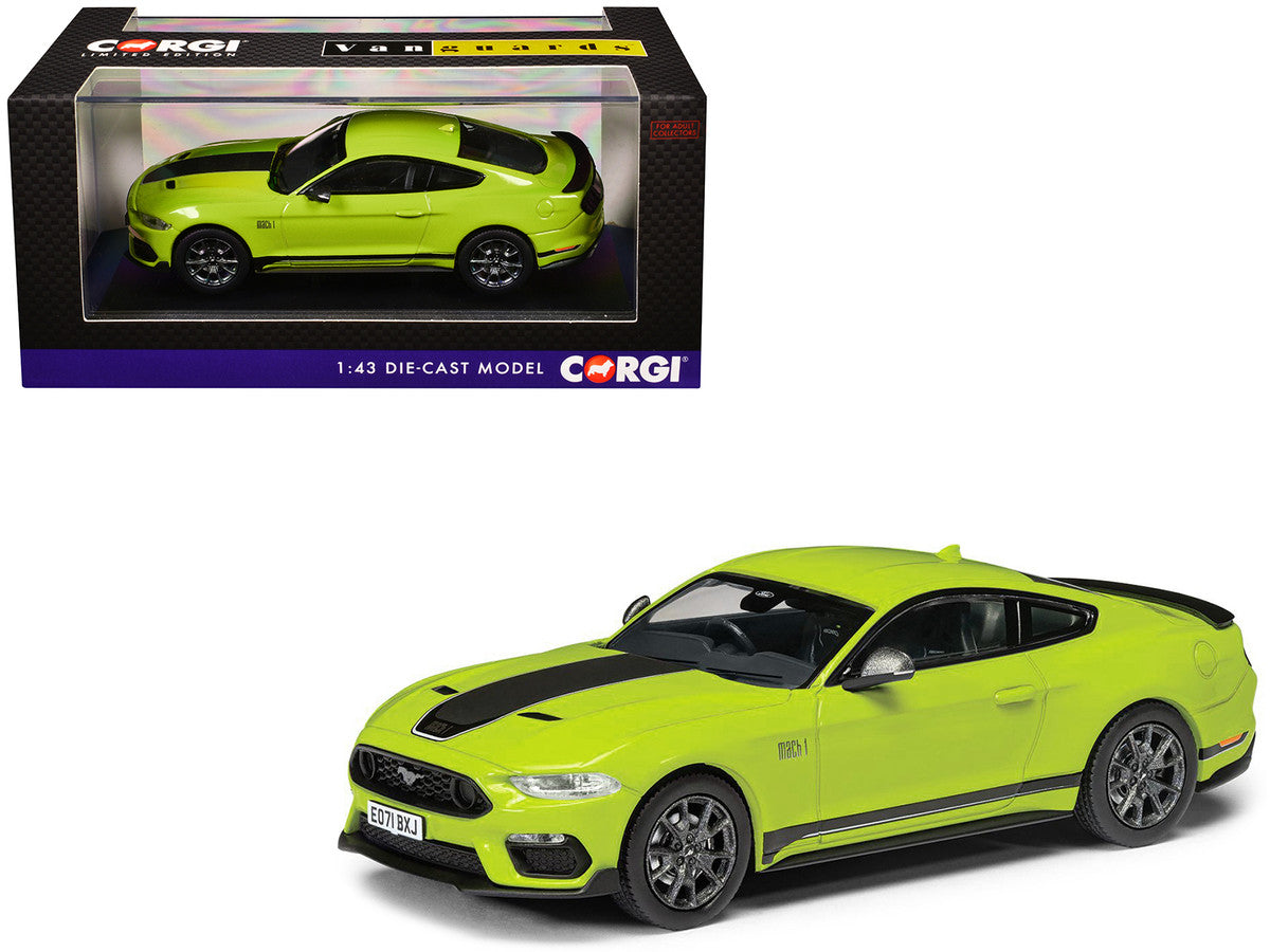 Ford Mustang Mk6 Mach 1 RHD (Right Hand Drive) Grabber Yellow with Black Stripes "Vanguards" Series 1/43 Diecast Model Car by Corgi LuxuryLifeWay Online Store