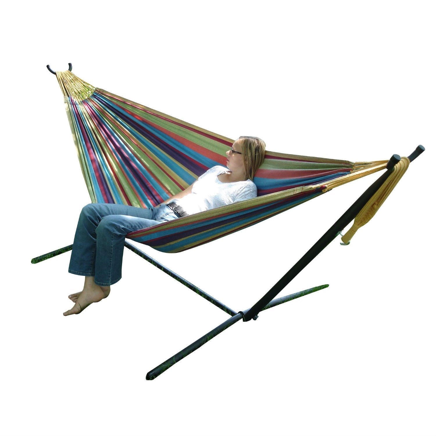 Tropical Fabric Double Hammock with 9-Foot Steel Stand LuxuryLifeWay Online Store