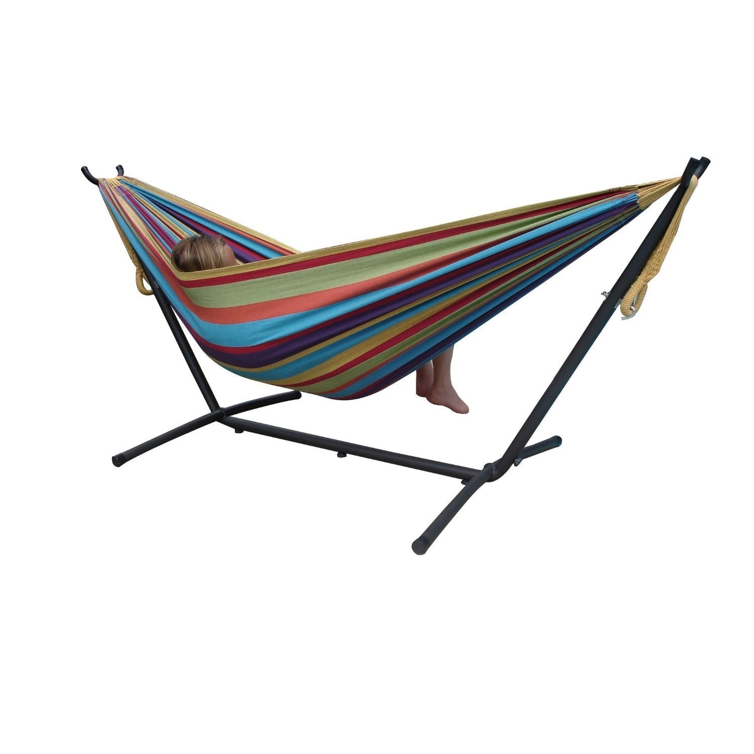 Tropical Fabric Double Hammock with 9-Foot Steel Stand LuxuryLifeWay Online Store