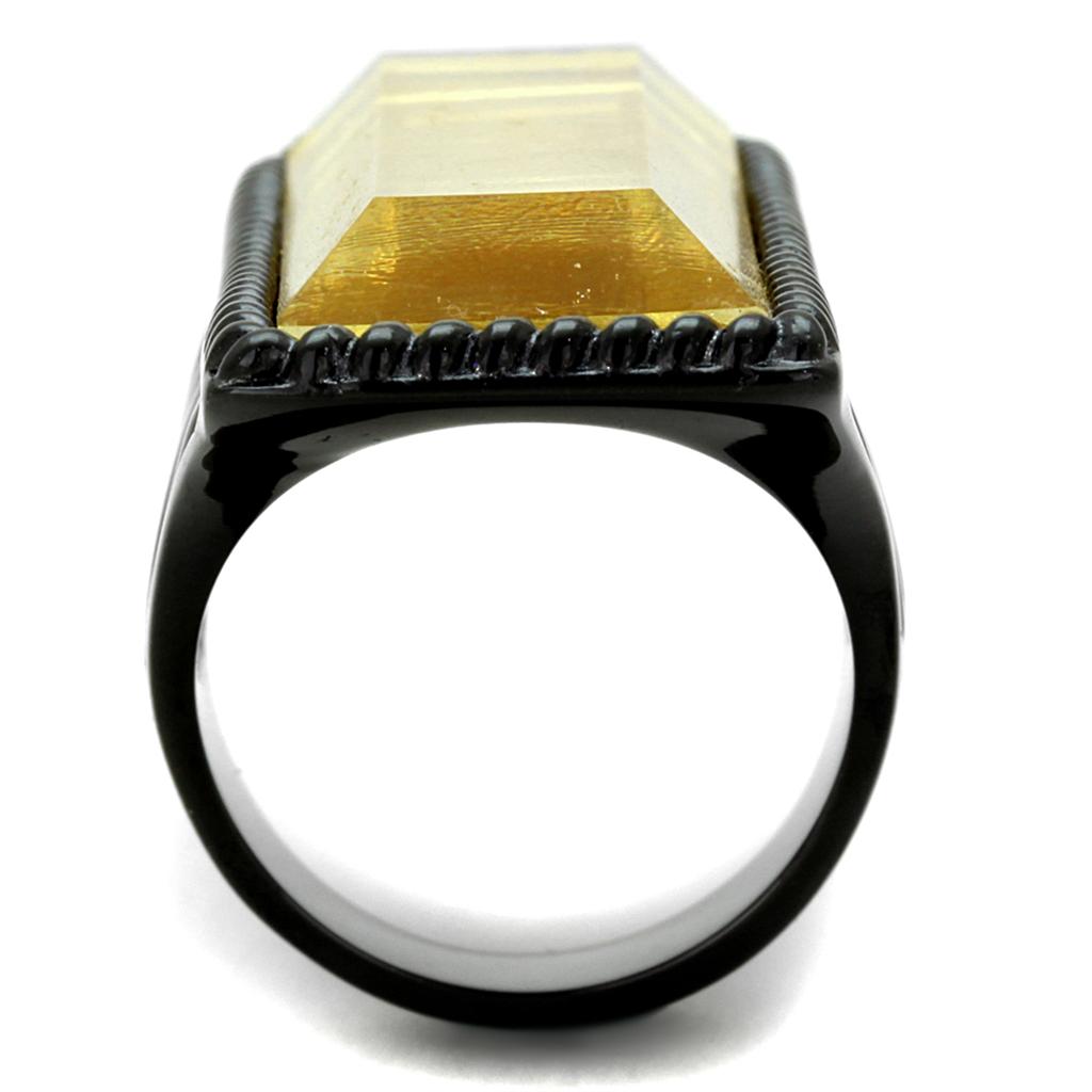 VL118 - IP Black(Ion Plating) Stainless Steel Ring with Synthetic Synthetic Stone in Citrine Yellow LuxuryLifeWay Online Store