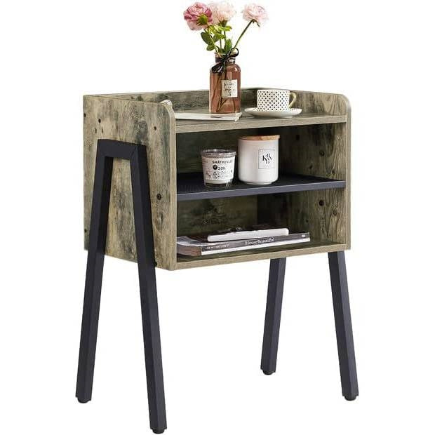 Modern Industrial Grey Wood Black Metal Side Table Nightstand End Table LuxuryLifeWay Online Store