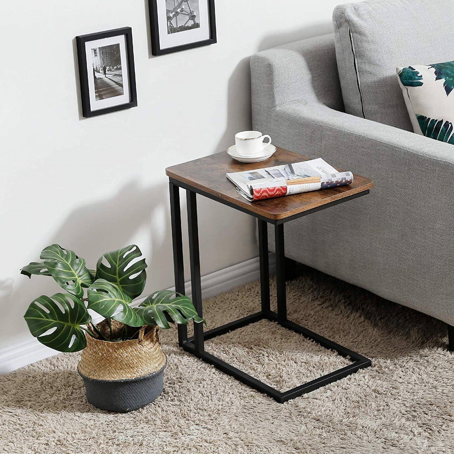 Modern Industrial Side Table Nightstand TV Tray on Wheels LuxuryLifeWay Online Store