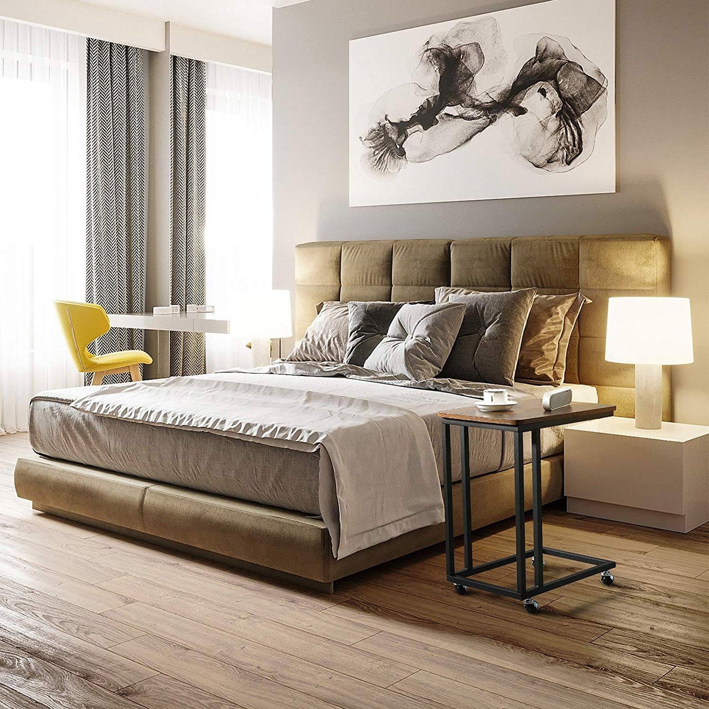Modern Industrial Side Table Nightstand TV Tray on Wheels LuxuryLifeWay Online Store