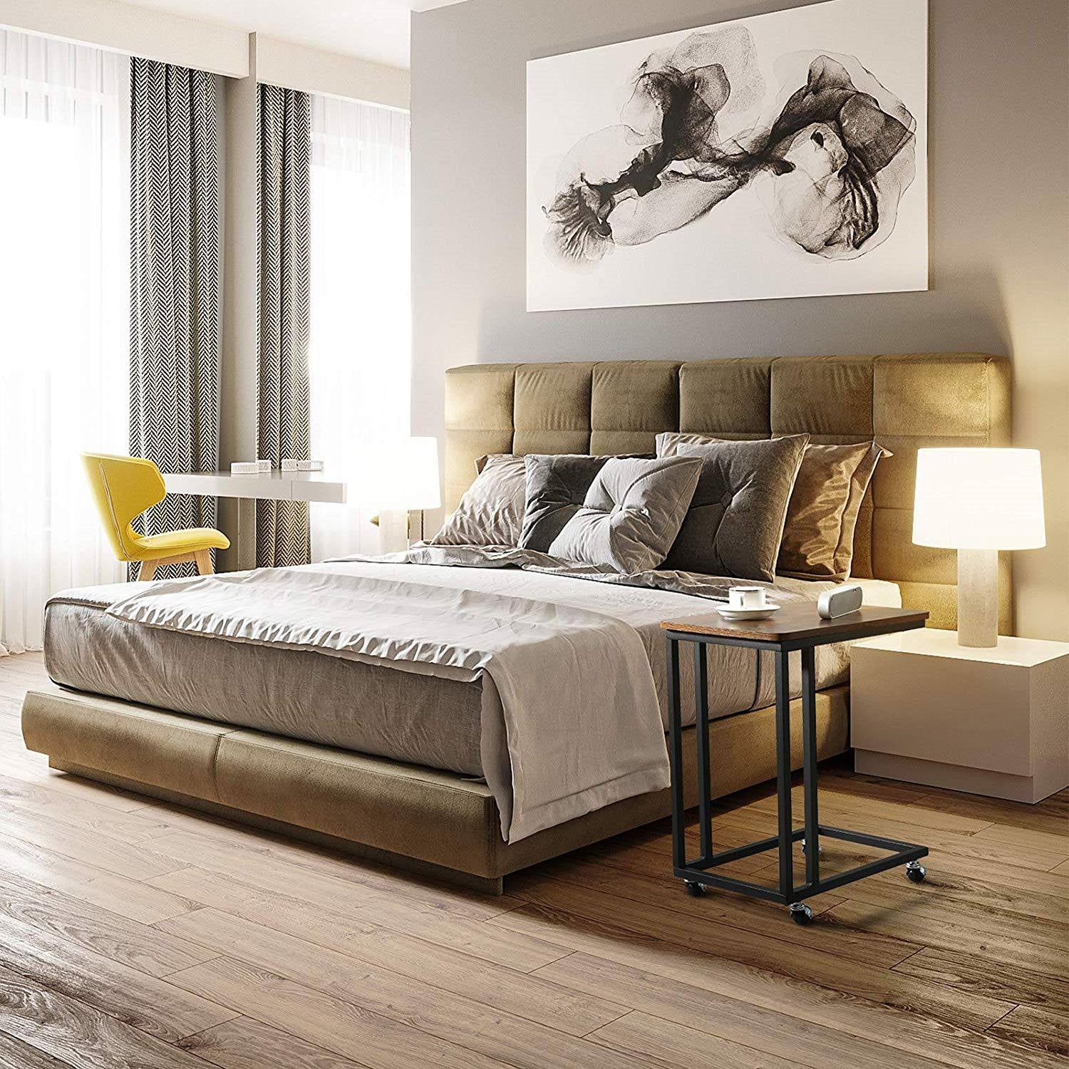 Modern Industrial Side Table Nightstand TV Tray on Wheels LuxuryLifeWay Online Store