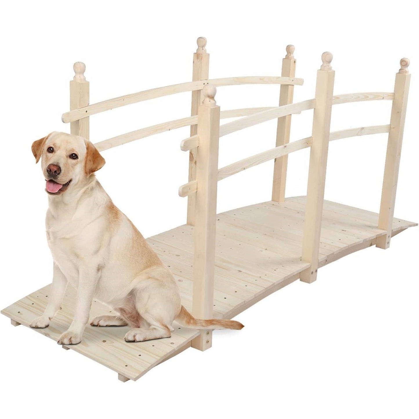 Outdoor 7.5-Ft Wooden Garden Bridge in Natural Wood Finish LuxuryLifeWay Online Store