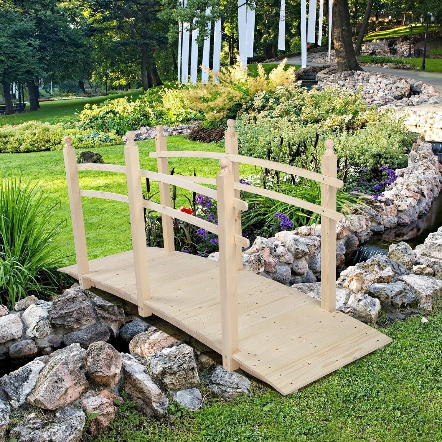 Outdoor 7.5-Ft Wooden Garden Bridge in Natural Wood Finish LuxuryLifeWay Online Store