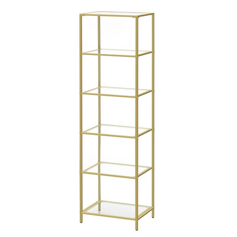 Narrow Glass Shelf Bookcase Bedroom Living Office Bath Storage Unit in Gold LuxuryLifeWay Online Store