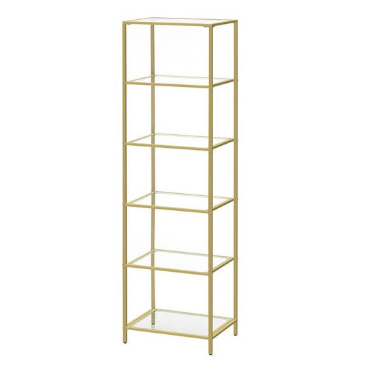 Narrow Glass Shelf Bookcase Bedroom Living Office Bath Storage Unit in Gold LuxuryLifeWay Online Store